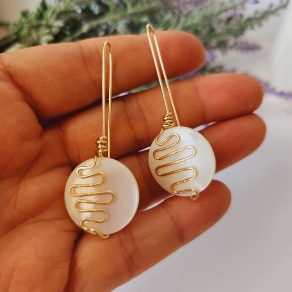 Handmade Wire Wrapped Natural Shell Earrings and Pendant Boho Chic, Minimalist - Picture 5 of 11